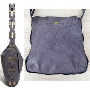 Kooba MEG Genuine Washed Leather Shoulder Bag Hinge Cutout Strap in Lavender